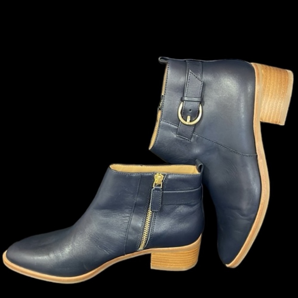 Blue Leather Ankle Boots